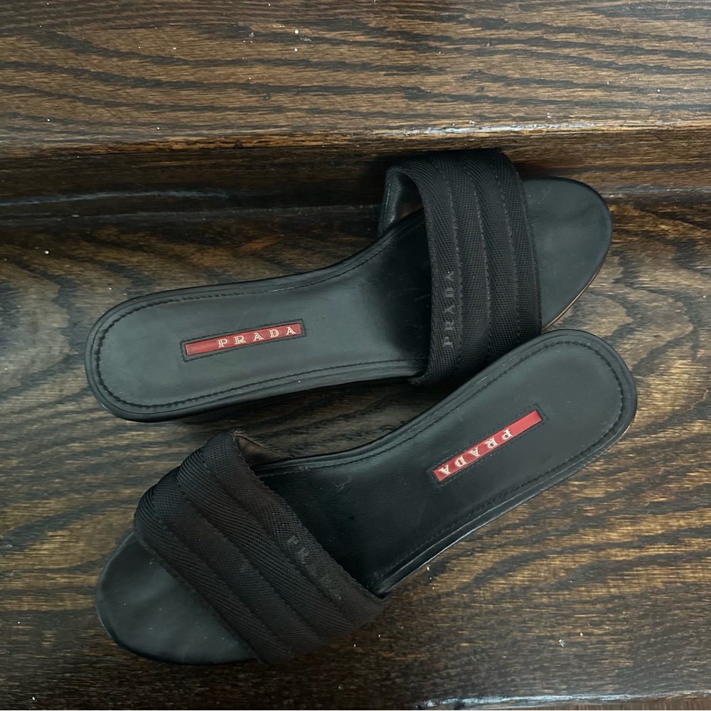 Prada Black Wedge Women's Sandals